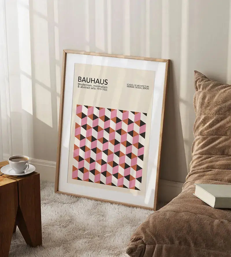 Pastel geometric bauhaus canvas wall art for living room