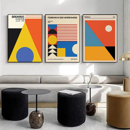 Bauhaus geometric pop art canvas prints living room wall decor