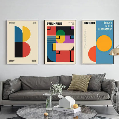 Bauhaus geometric pop art canvas prints living room wall decor