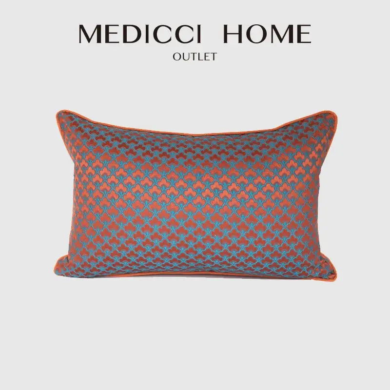geometric blue & red jacquard waist pillow case bedroom