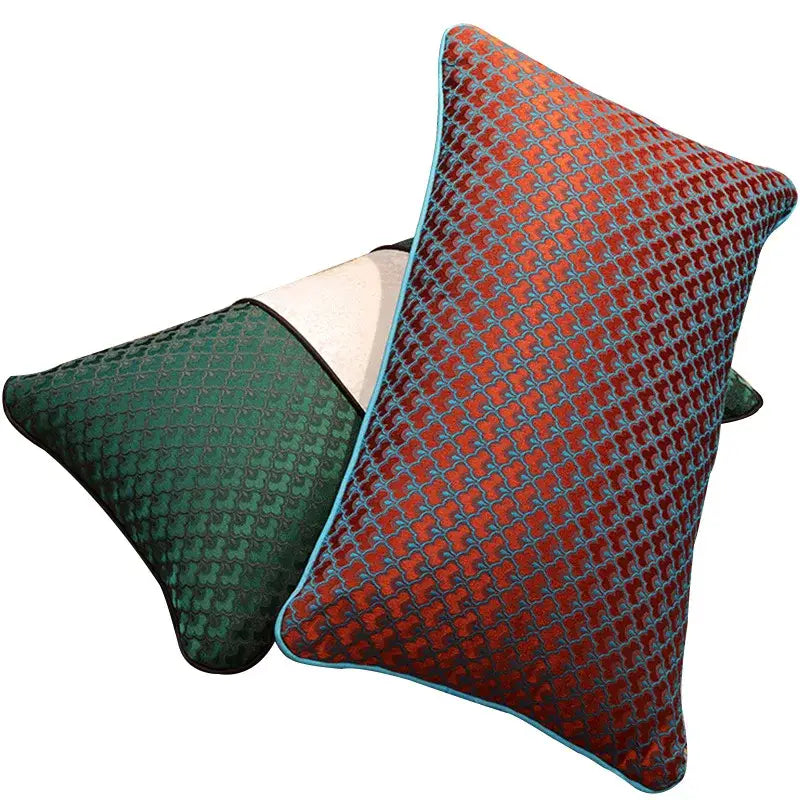 geometric blue & red jacquard waist pillow case bedroom