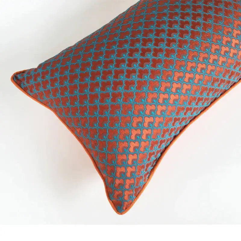 geometric blue & red jacquard waist pillow case bedroom