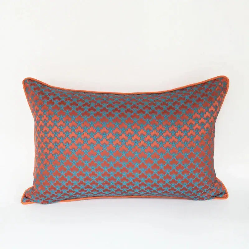 geometric blue & red jacquard waist pillow case bedroom