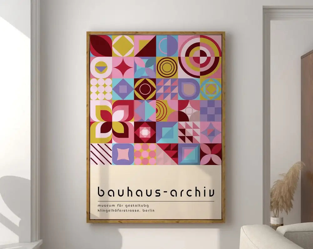 Bauhaus pink & navy geometric canvas poster living room wall art