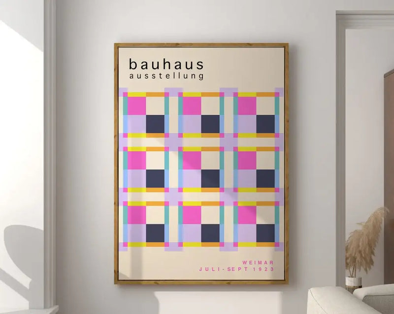 Bauhaus pink & navy geometric canvas poster living room wall art