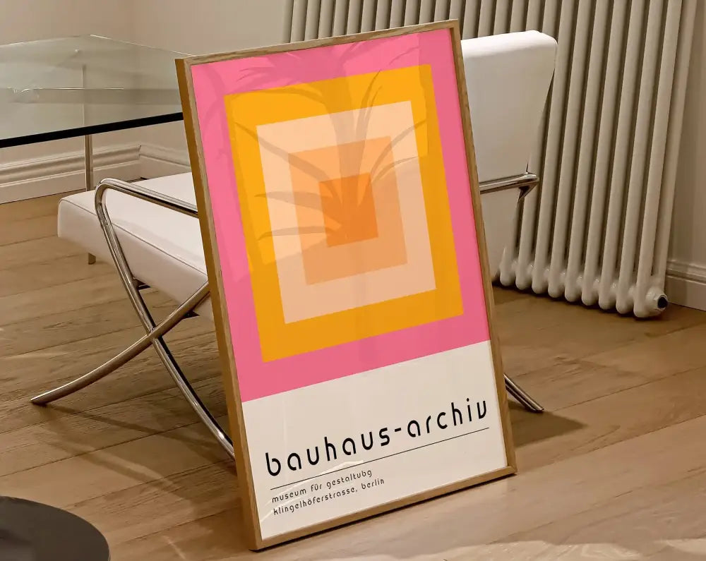 Modernist bauhaus pink & orange geometric canvas poster living room