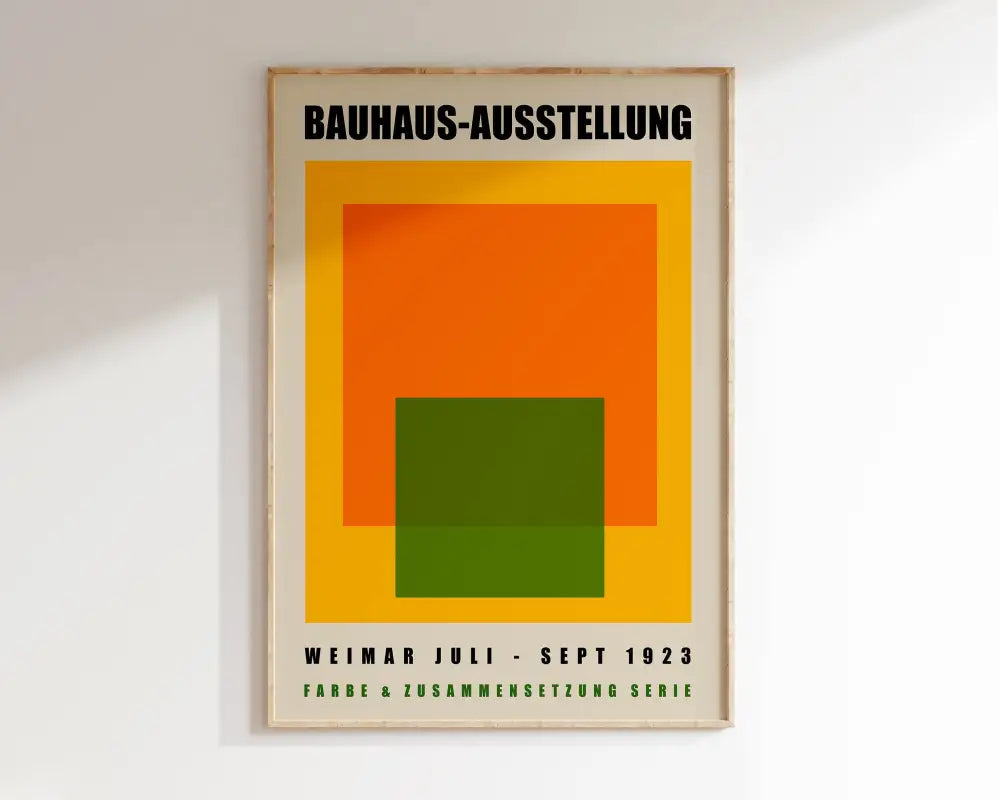 Bauhaus green & cream geometric canvas wall art living room wood frame