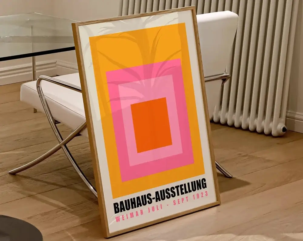 Bauhaus green & cream geometric canvas wall art living room wood frame