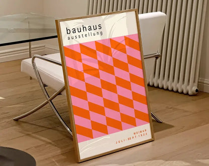 Bauhaus green & cream geometric canvas wall art living room wood frame