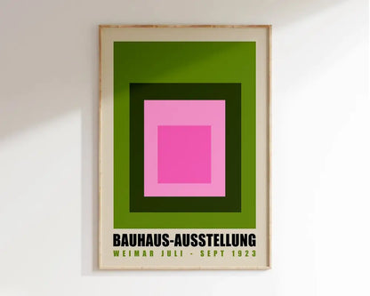Bauhaus green & cream geometric canvas wall art living room wood frame