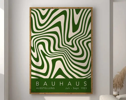 Bauhaus green & cream geometric canvas wall art living room wood frame