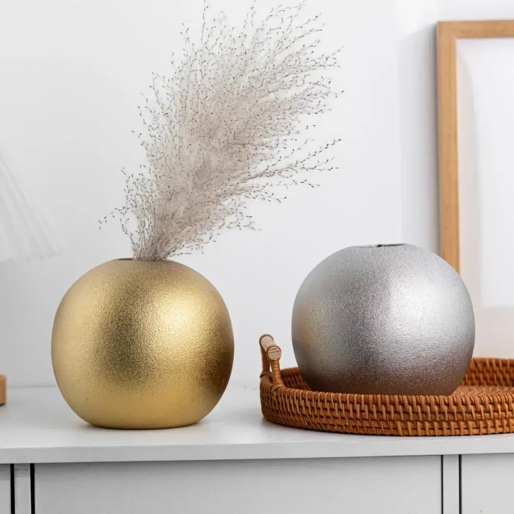 geometric gold & silver spherical ceramic vases living room