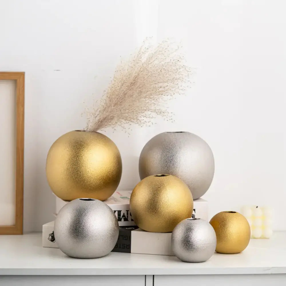 geometric gold & silver spherical ceramic vases living room
