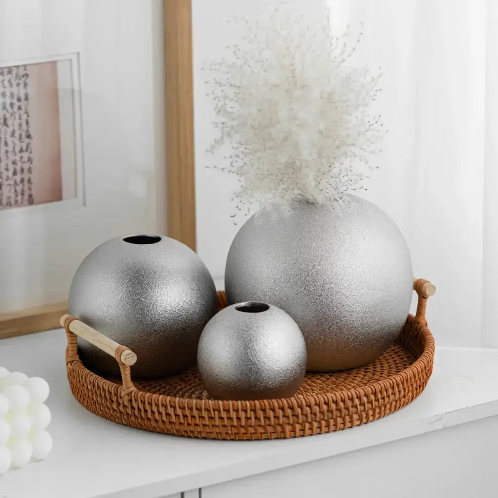 geometric gold & silver spherical ceramic vases living room
