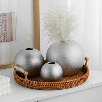 geometric gold & silver spherical ceramic vases living room