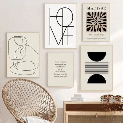 Minimalist geometric leaf boho canvas set – living room wall art