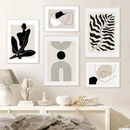 Minimalist geometric leaf boho canvas set – living room wall art