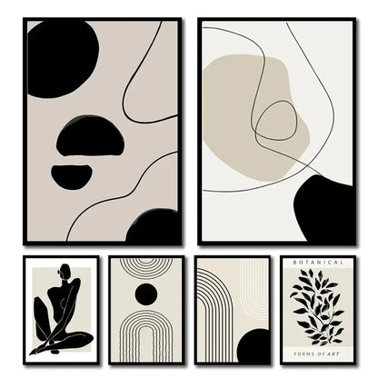 Minimalist geometric leaf boho canvas set – living room wall art
