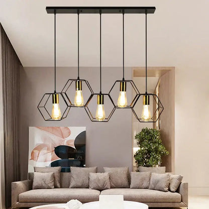 geometric led chandelier black and brass dining room light