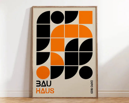 Mid century black & orange bauhaus wall art living room canvas prints