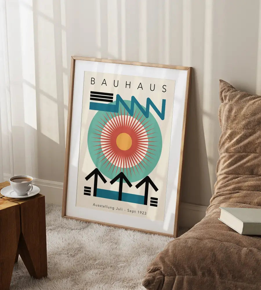 Mid century black & orange bauhaus wall art living room canvas prints