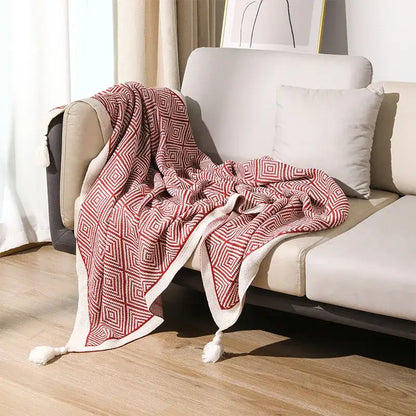 geometric tassel blanket black & cream living room throw