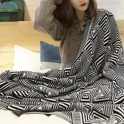 geometric tassel blanket black & cream living room throw