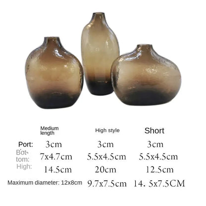 Geometric zen glass single flower vase amber living room set of 2