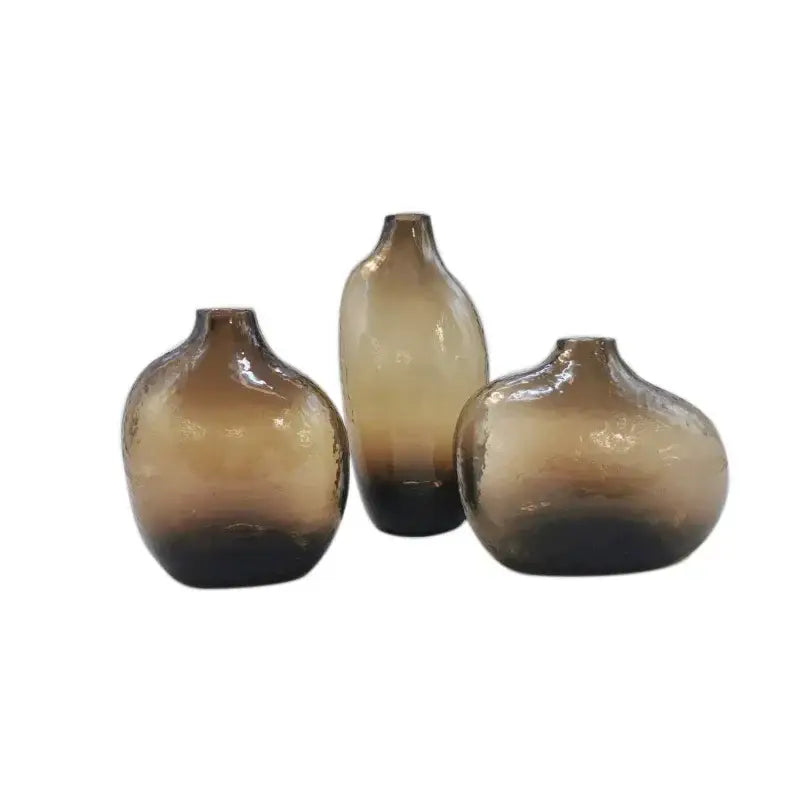 Geometric zen glass single flower vase amber living room set of 2