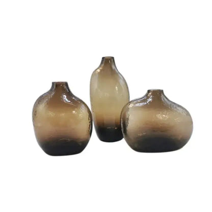 Geometric zen glass single flower vase amber living room set of 2