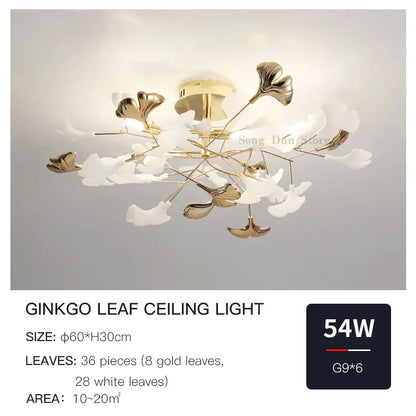 Decorbites ginkgo leaf gold floral ceiling light – bedroom art decor