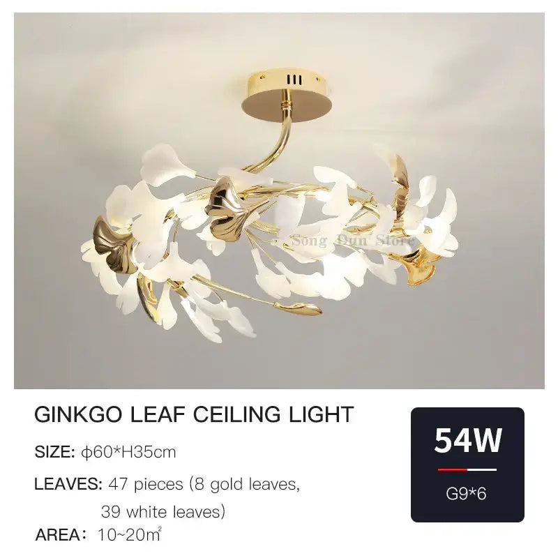 Decorbites ginkgo leaf gold floral ceiling light – bedroom art decor