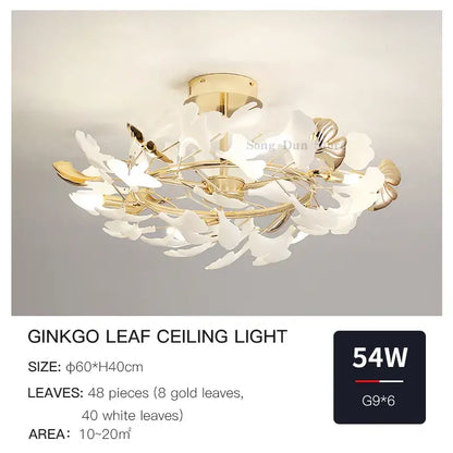 Decorbites ginkgo leaf gold floral ceiling light – bedroom art decor
