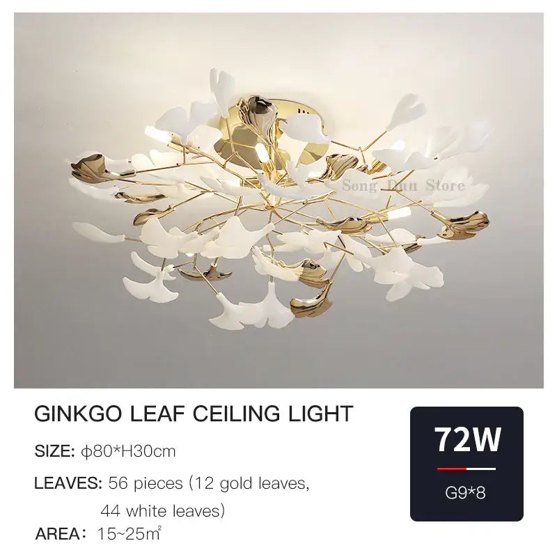 Post-modern gold and white ginkgo leaf ceiling light bedroom decor
