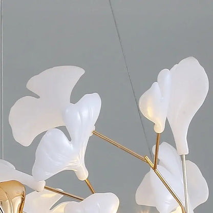 Gold and white ginkgo leaf chandelier for dining room