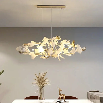 Gold and white ginkgo leaf chandelier for dining room