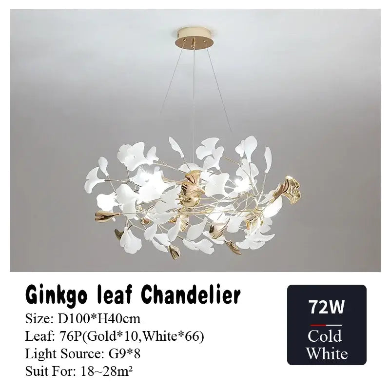 Gold and white ginkgo leaf chandelier for dining room