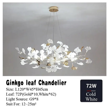 Gold and white ginkgo leaf chandelier for dining room