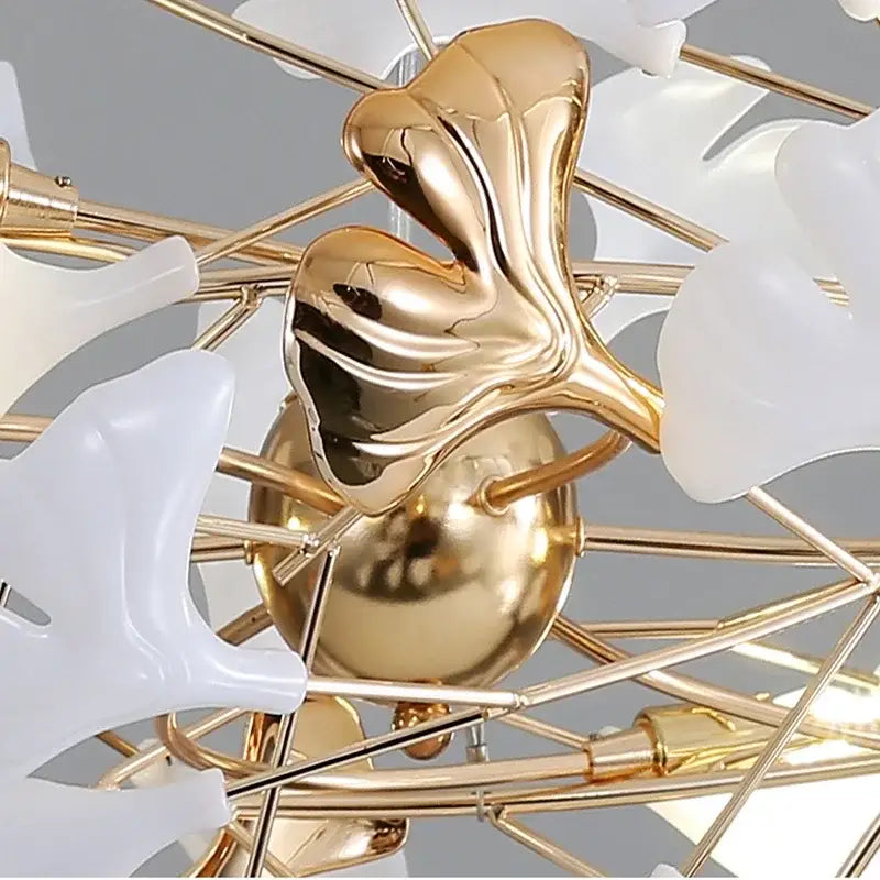 Gold and white ginkgo leaf chandelier for dining room