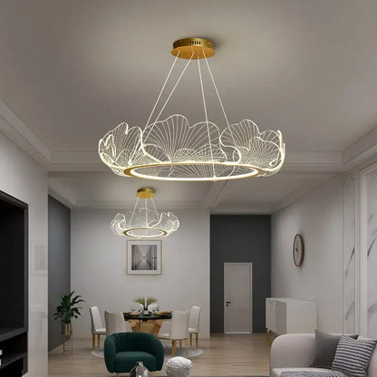 Modern gold ginkgo leaf chandelier dining room pendant light