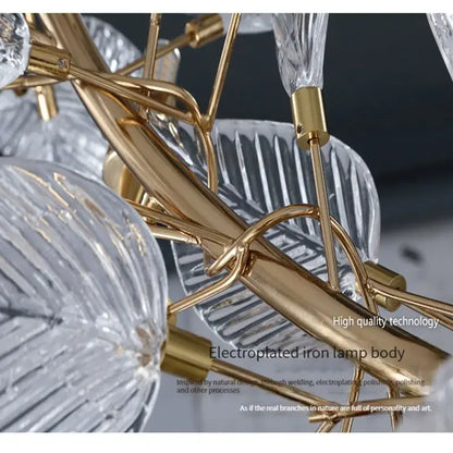 Modern gold & silver ginkgo leaf crystal chandelier dining room light