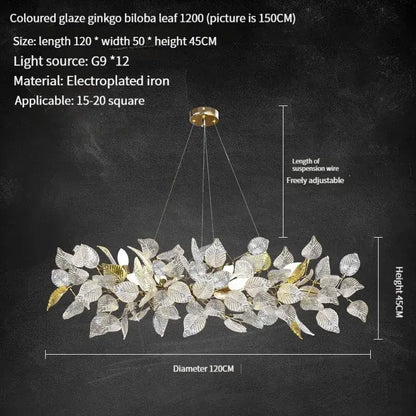 Modern gold & silver ginkgo leaf crystal chandelier dining room light