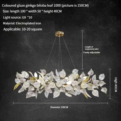 Modern gold & silver ginkgo leaf crystal chandelier dining room light