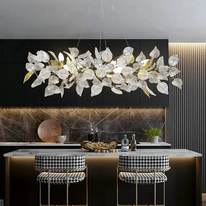 Modern gold & silver ginkgo leaf crystal chandelier dining room light