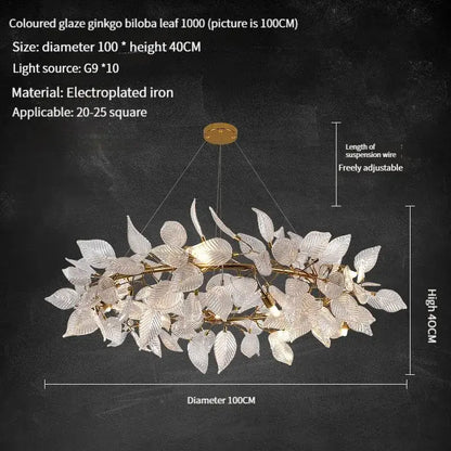 Modern gold & silver ginkgo leaf crystal chandelier dining room light