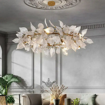 Modern gold & silver ginkgo leaf crystal chandelier dining room light