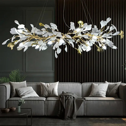 Modern white & gold ginkgo leaf crystal chandelier dining room light