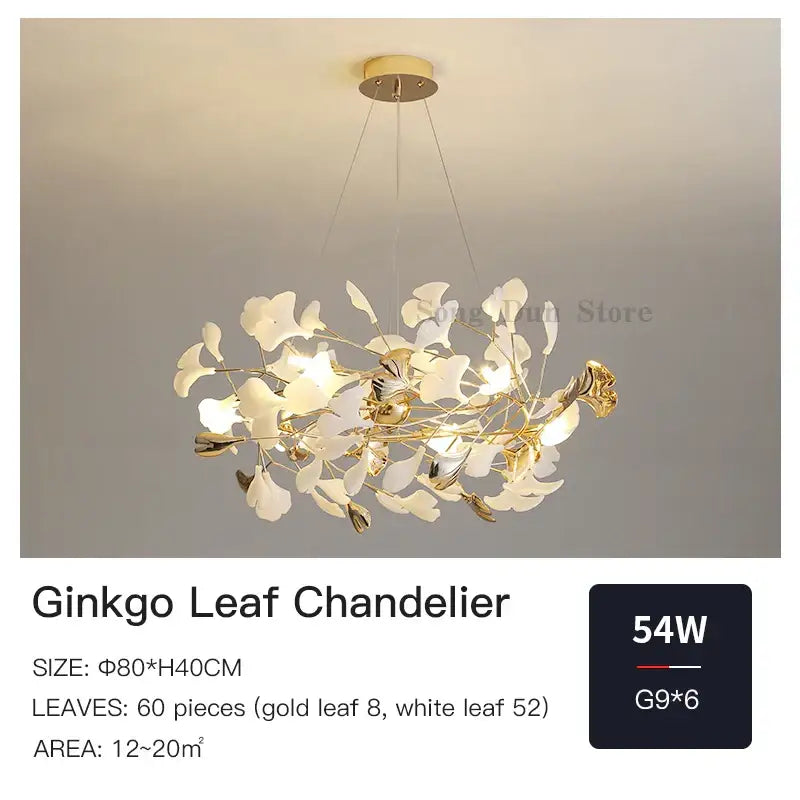 Modern gold ginkgo leaf decor chandelier living room art light