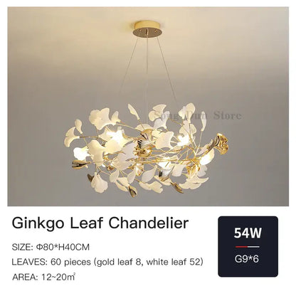 Modern gold ginkgo leaf decor chandelier living room art light