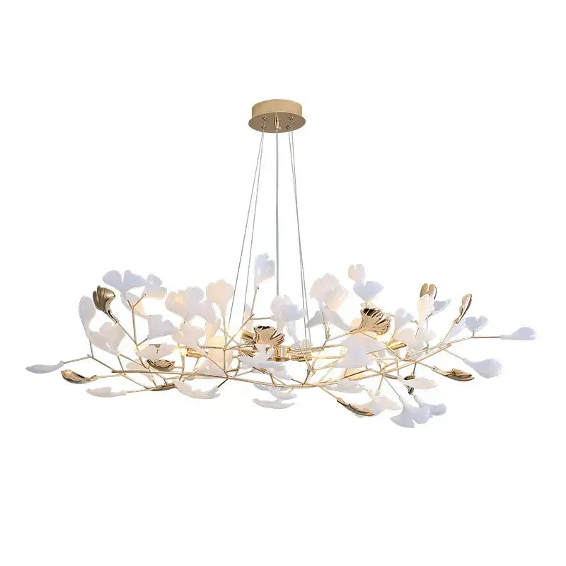 Modern gold ginkgo leaf decor chandelier living room art light